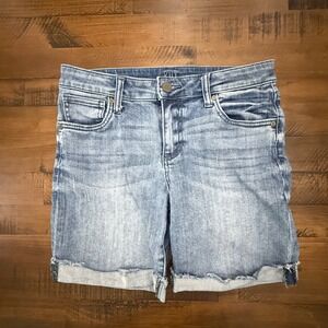 KUT from the Kloth Boyfriend Denim Shorts Blue Frayed Cuffed Hem‎ Women's Size 4